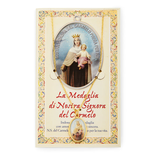 Our Lady of Mount Carmel Holy Card and Medal with the Chain