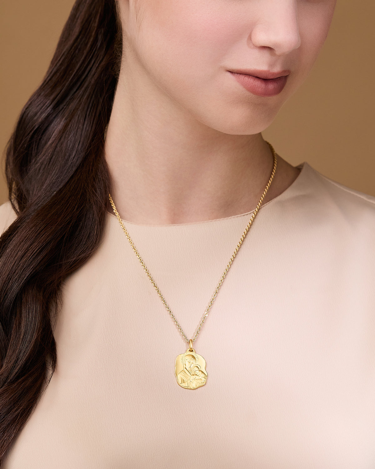 Yellow Gold Irregular Medal of Our Lady of Perpetual Help