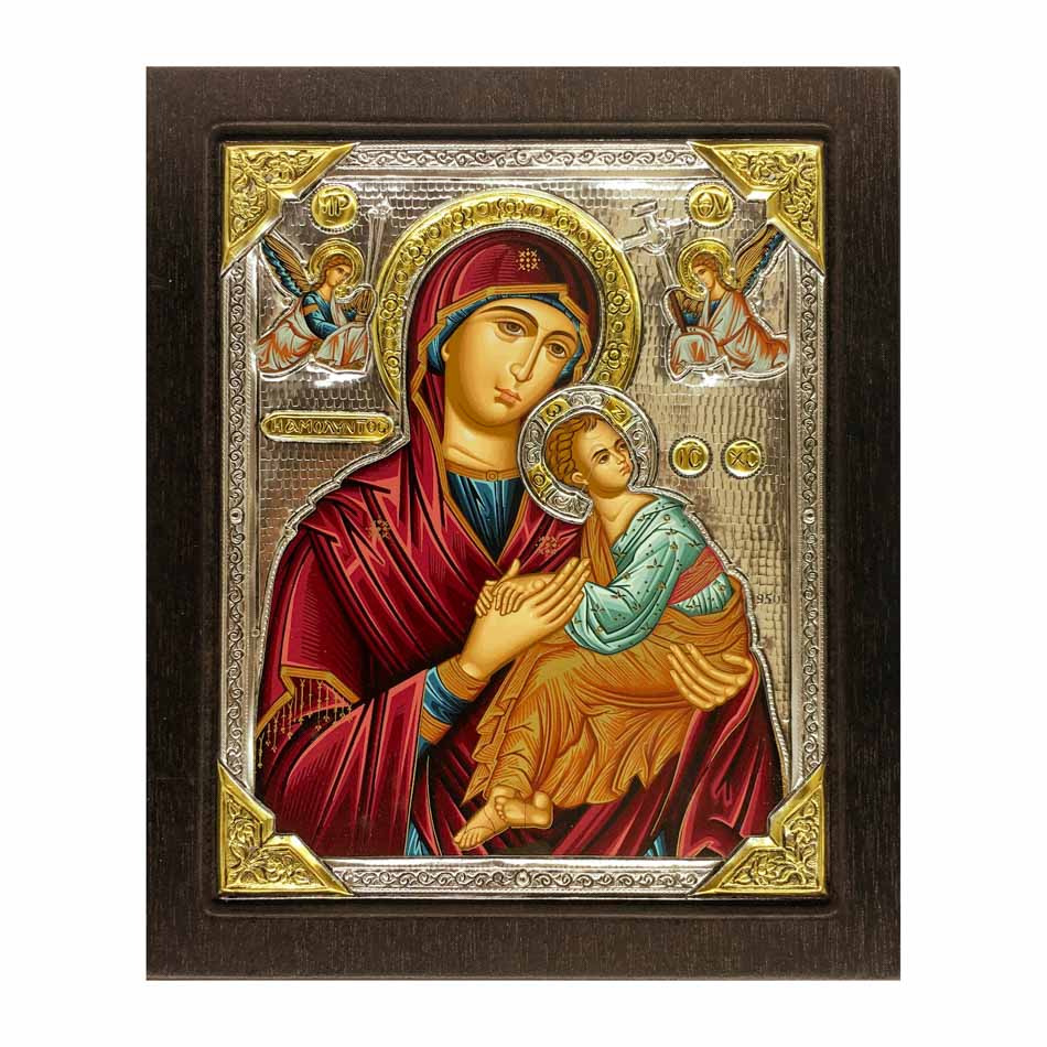 Wooden Icon with Silver Plaque and Wooden Frame of Our Lady of Perpetual Help