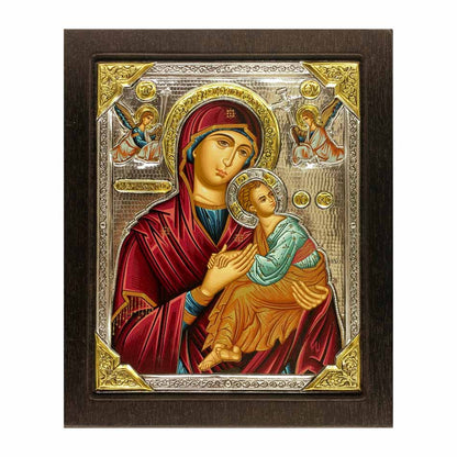 Wooden Icon with Silver Plaque and Wooden Frame of Our Lady of Perpetual Help