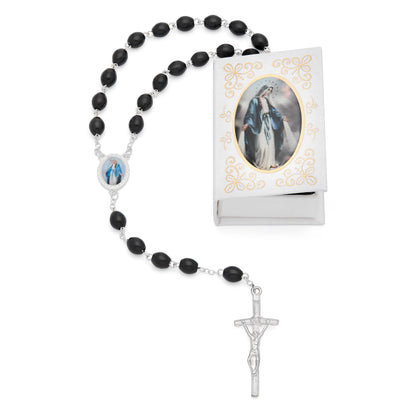 Our Lady of the Miraculous Medal White Rosary Case with Wood Rosary
