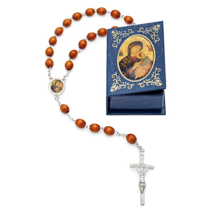 Our Lady of Perpetual Help Blue Rosary Case with Wood Rosary