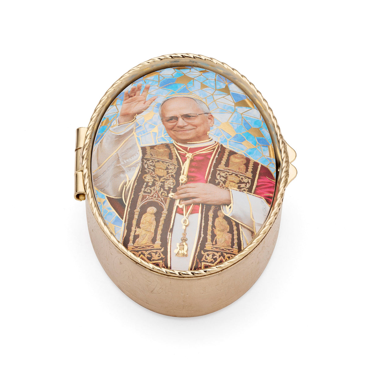 Oval Pill Box in Gold-tone Metal of Pope Leo XIV