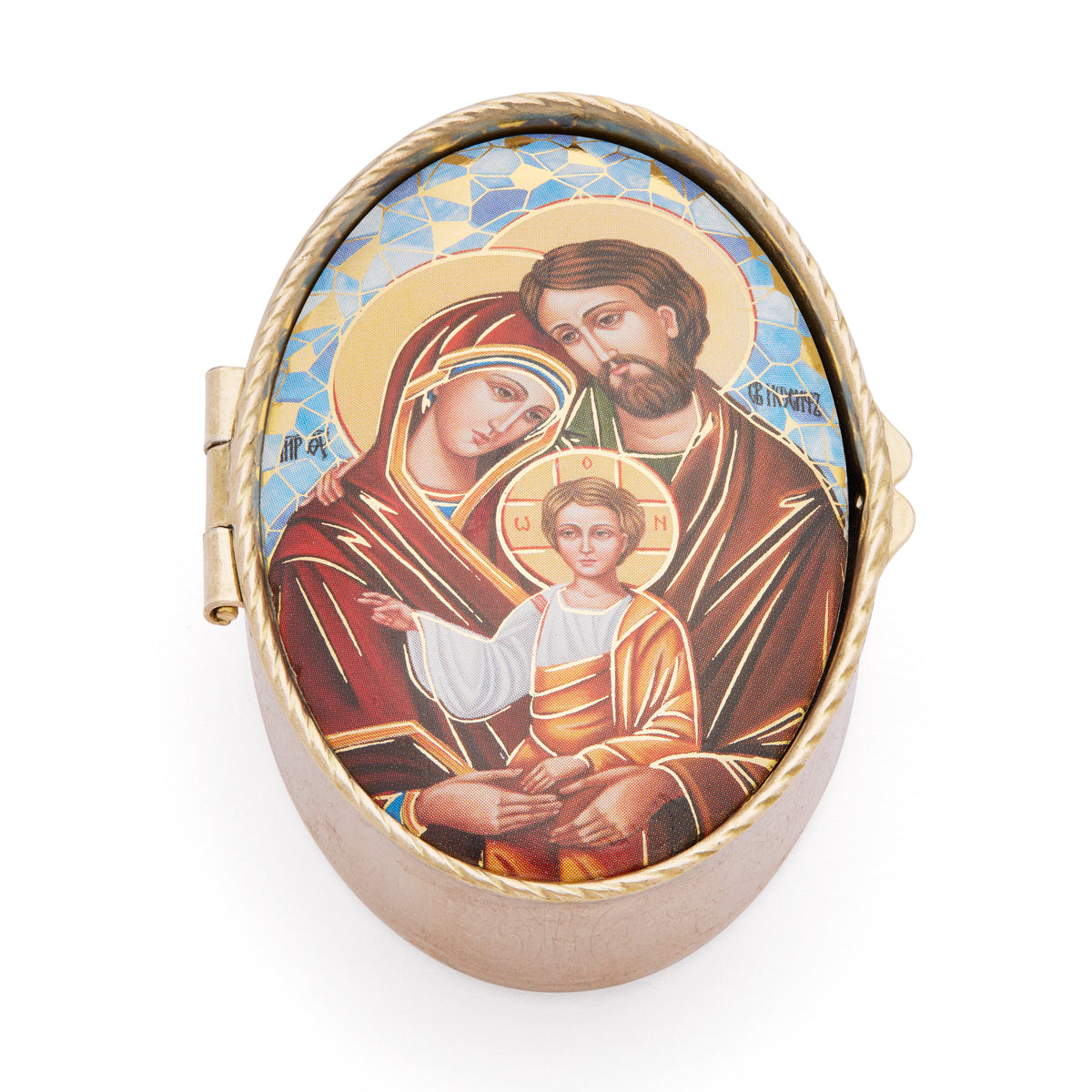 Oval Pill Box in Gold-tone Metal of the Holy Family