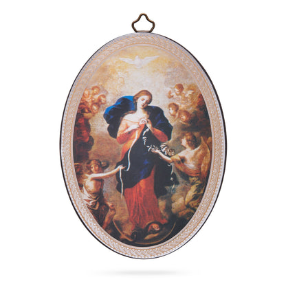 Oval Wooden Icon of Mary Untier of Knots