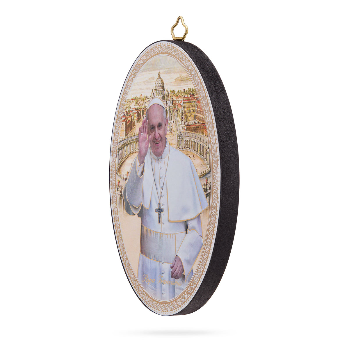 Oval Wooden Icon of Pope Francis