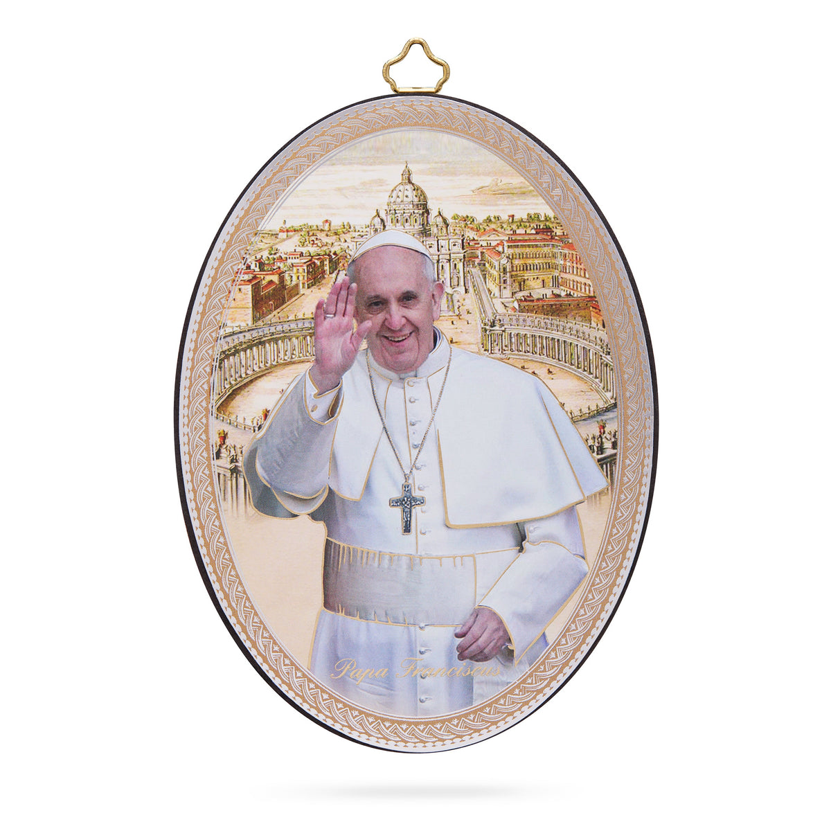 Oval Wooden Icon of Pope Francis