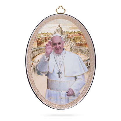 Oval Wooden Icon of Pope Francis