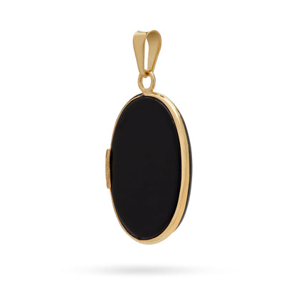 Oval Yellow Gold Pendant With Black Agate Cameo Portraying a Woman