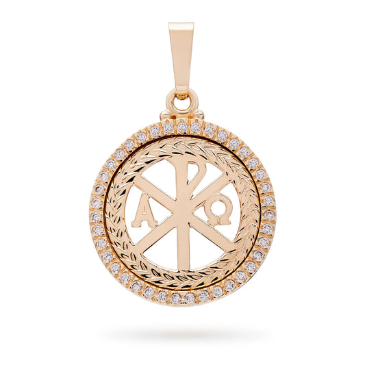Gold-Plated Sterling Silver Peace Cross Medal with Cubic Zirconia