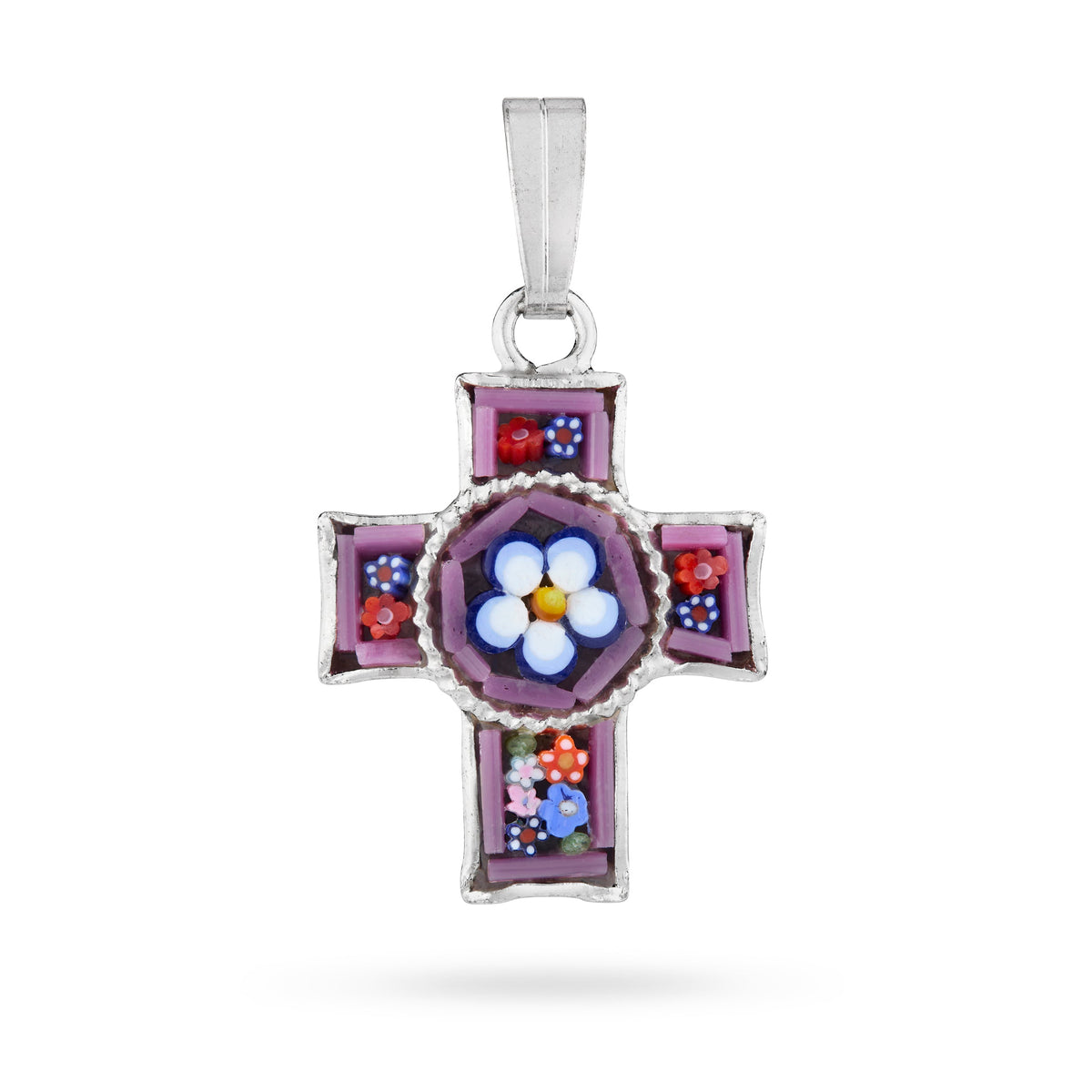 Pewter Micromosaic Cross with Central Flower