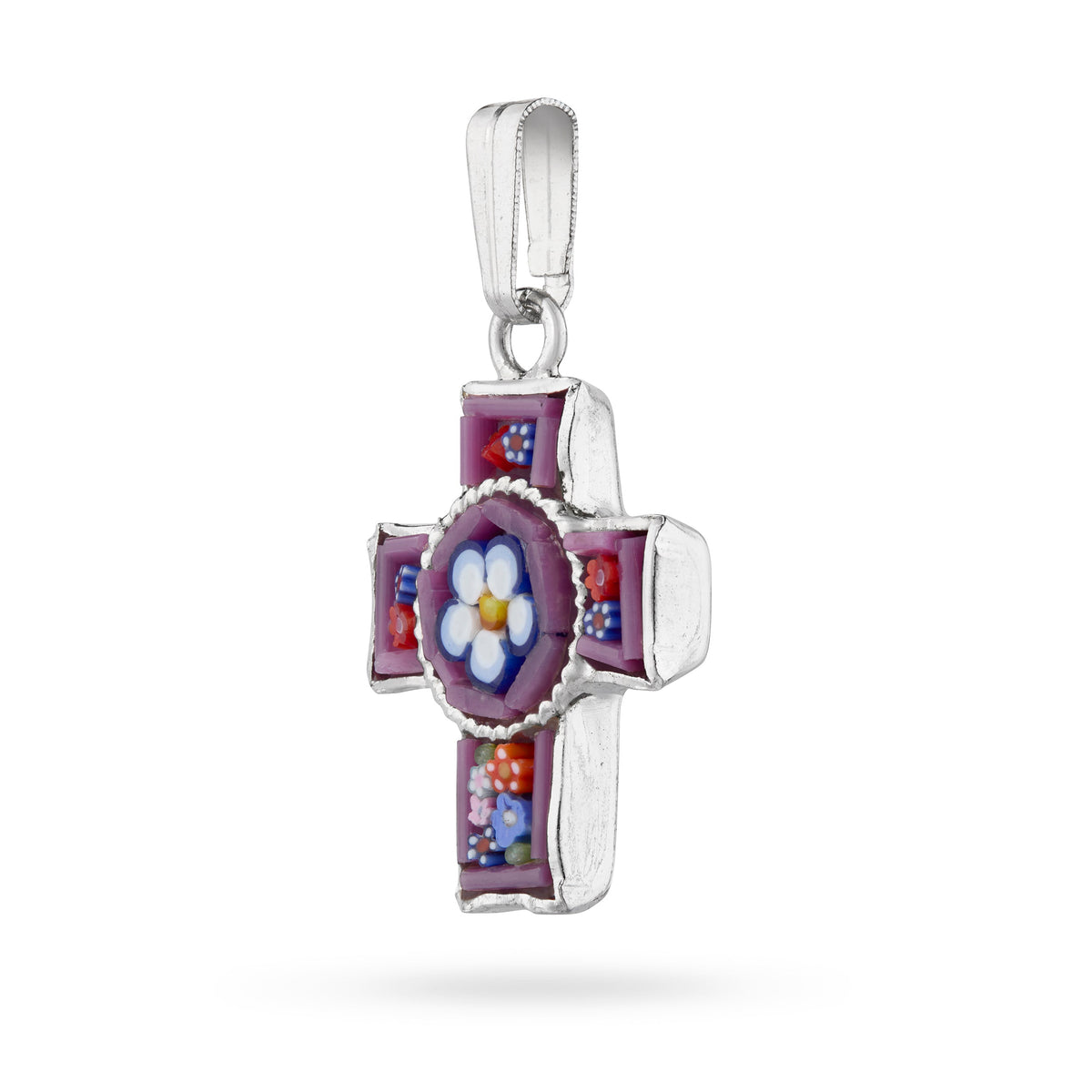 Pewter Micromosaic Cross with Central Flower