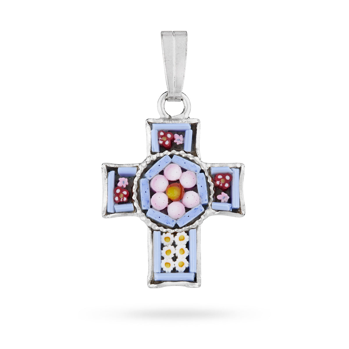Pewter Micromosaic Cross with Central Flower