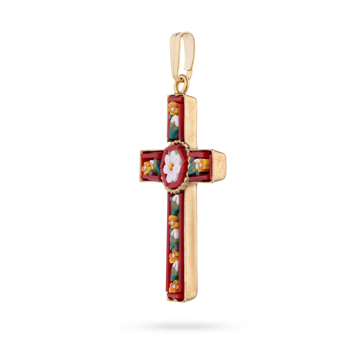 Pewter Micromosaic Cross with Flower