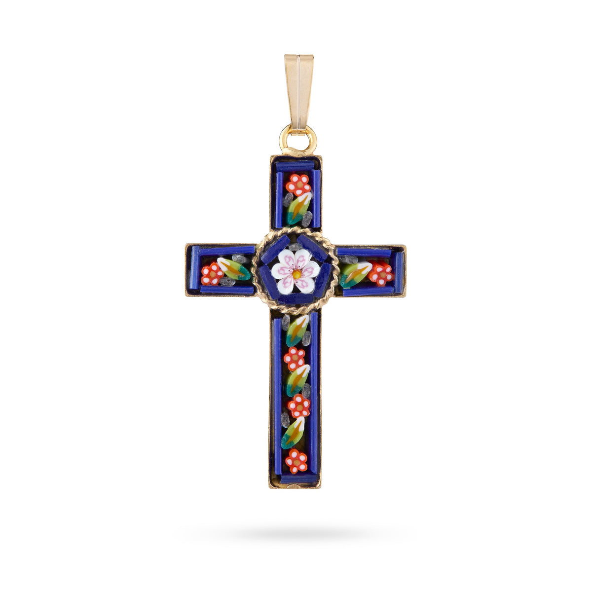 Pewter Micromosaic Cross with Flower
