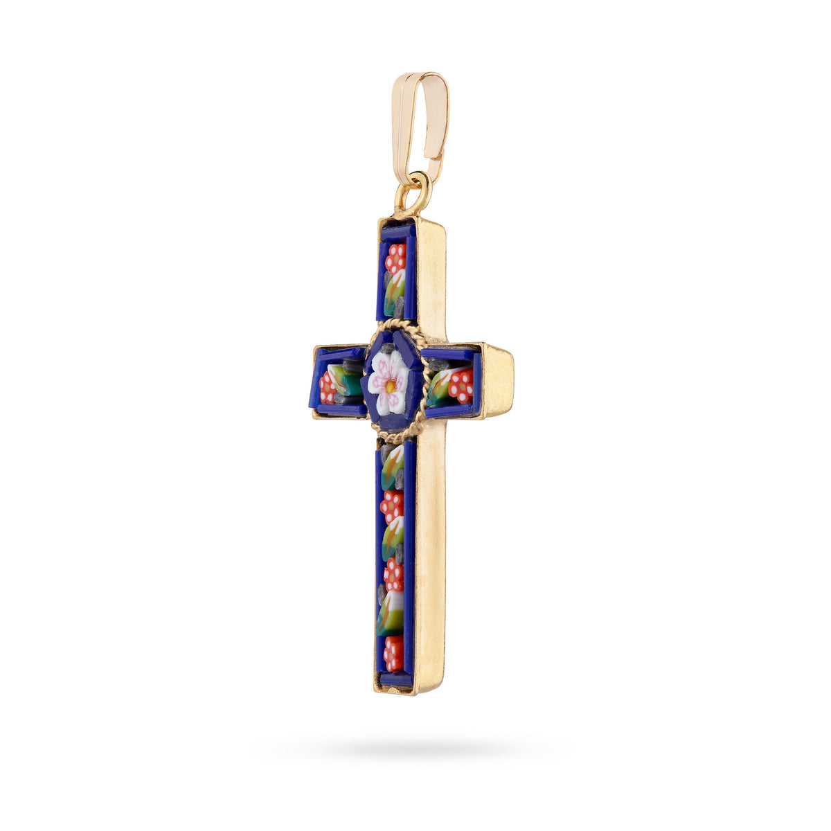 Pewter Micromosaic Cross with Flower