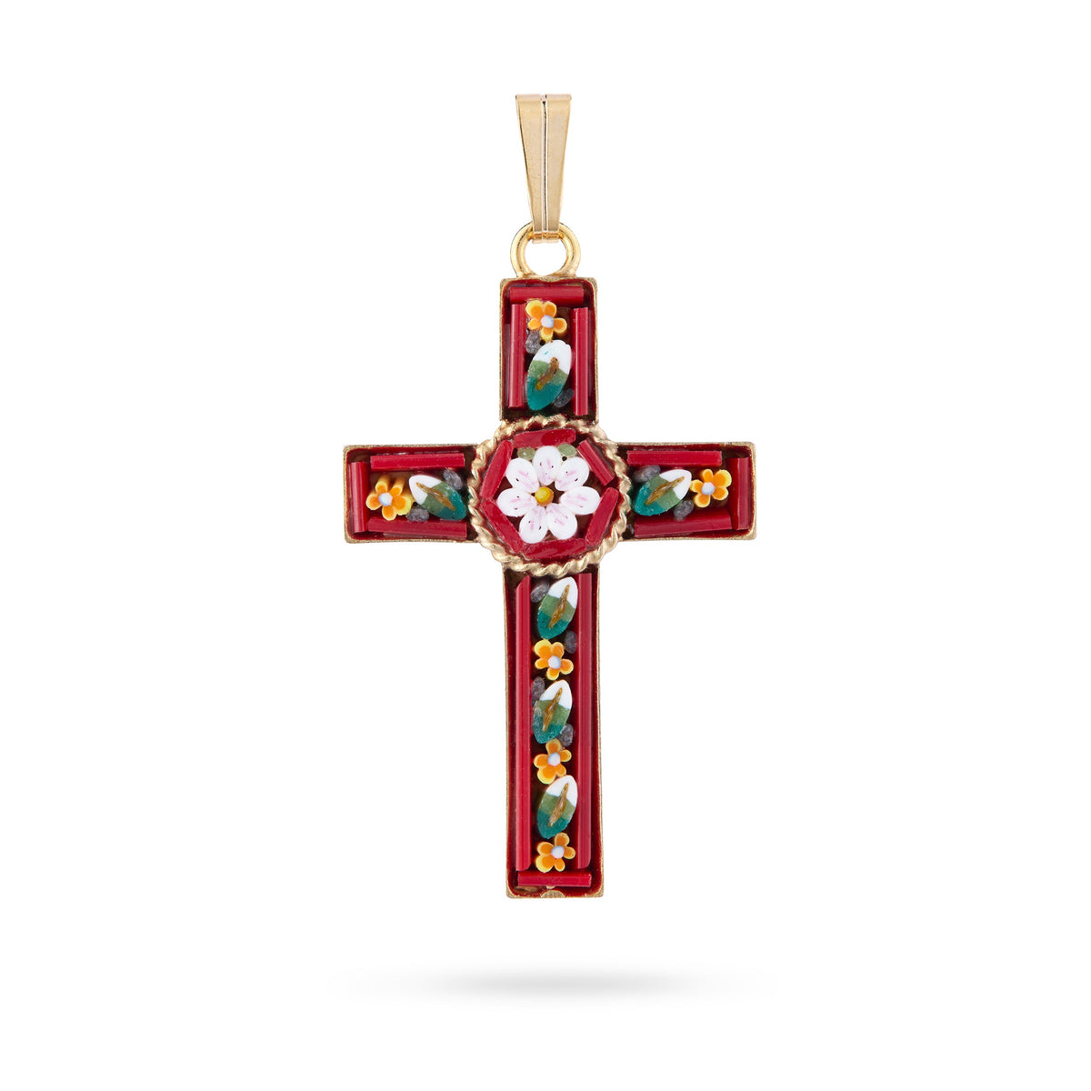 Pewter Micromosaic Cross with Flower