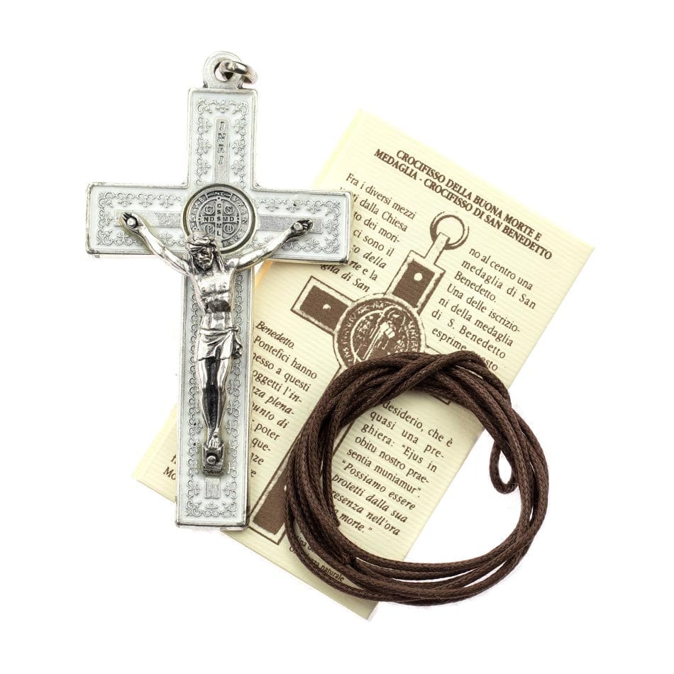 Pewter Saint Benedict Cross with Rope Chain