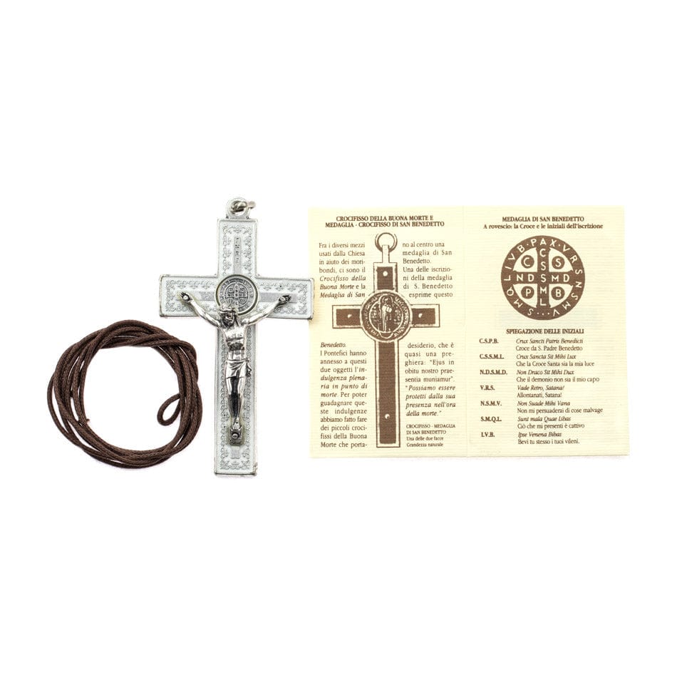 Pewter Saint Benedict Cross with Rope Chain