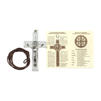Pewter Saint Benedict Cross with Rope Chain