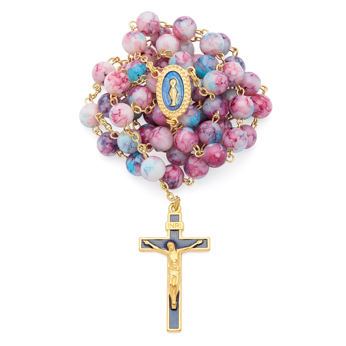 Pink and Blue Variegated Rosary of Our Lady of the Miraculous Medal