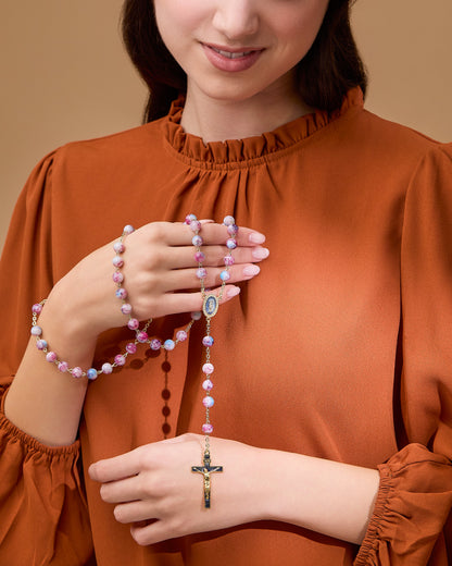 Pink and Blue Variegated Rosary of Our Lady of the Miraculous Medal