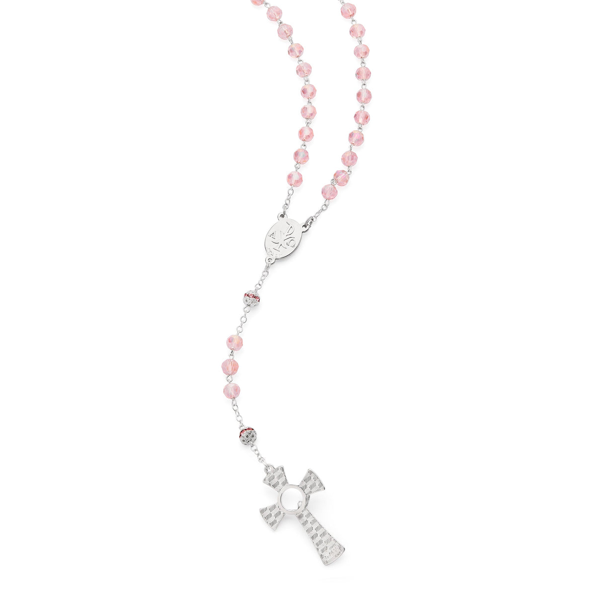 Rosary with Pink Crystal Beads and Pink Rhinestones