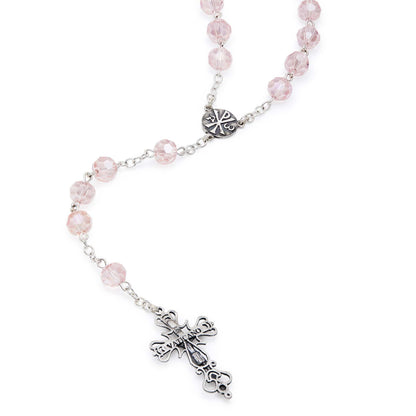 Sterling Silver Rosary with Pink Crystal Beads and Our Lady of Perpetual Help