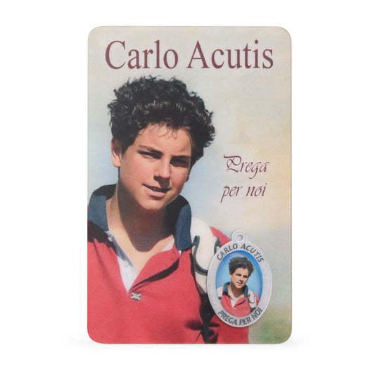 Plasticized Holy Card of Saint Carlo Acutis with Prayer