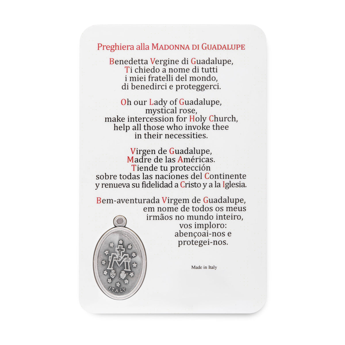 Plasticized Holy Card of Our Lady of Guadalupe