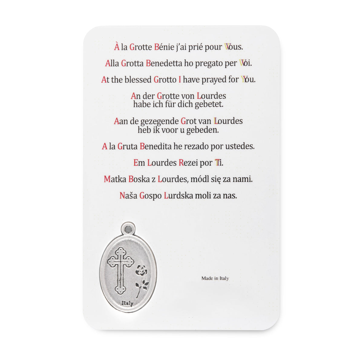 Plasticized Holy Card of Our Lady of Lourdes