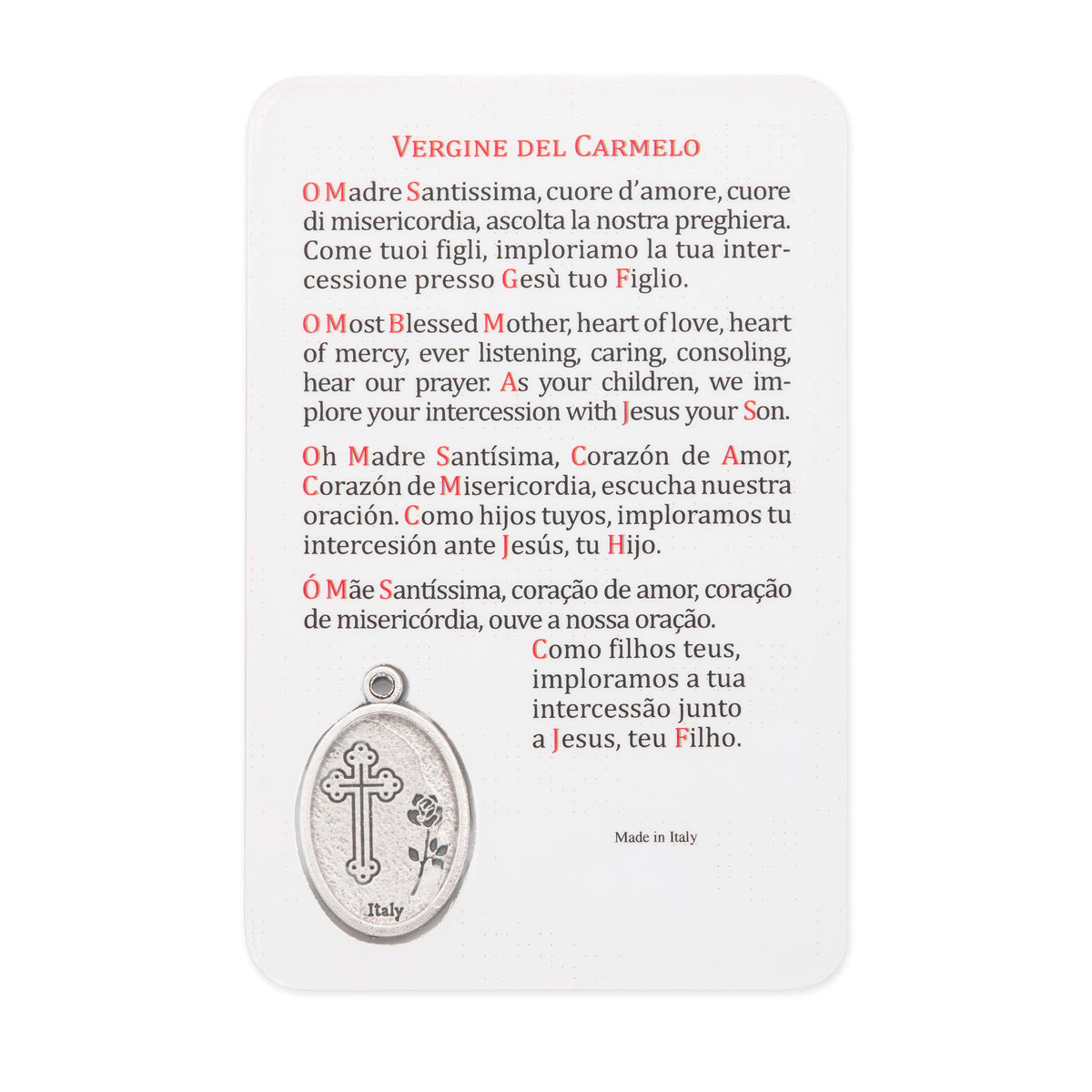 Plasticized Holy Card of Our Lady of Mount Carmel