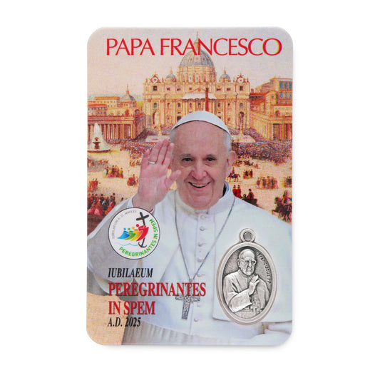 Plasticized Holy Card of Pope Francis and St. Peter's Basilica with Jubilee 2025 Logo