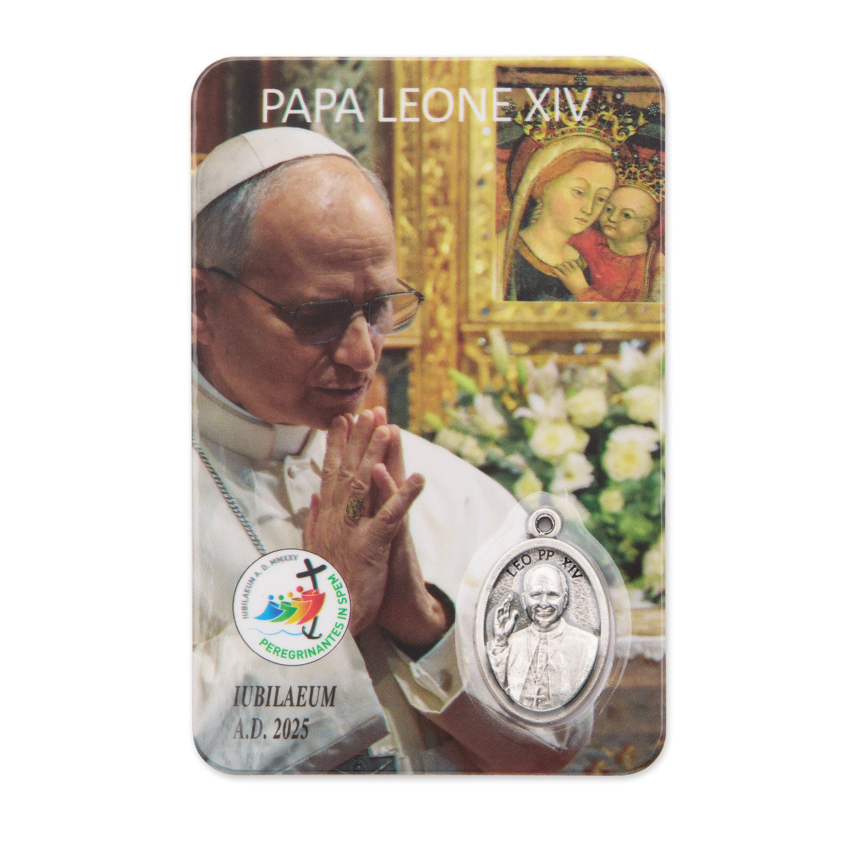 Plasticized Holy Card of Pope Leo XIV in Prayer