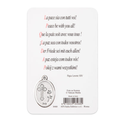 Plasticized Holy Card of Pope Leo XIV with Blue Background and and Ceremonial Vestments