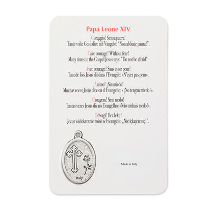 Plasticized Holy Card of Pope Leo XIV with Simple Sky Blue Background