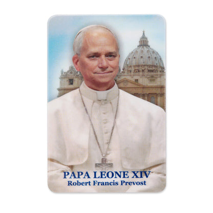 Plasticized Holy Card of Pope Leo XIV with St. Peter's Basilica