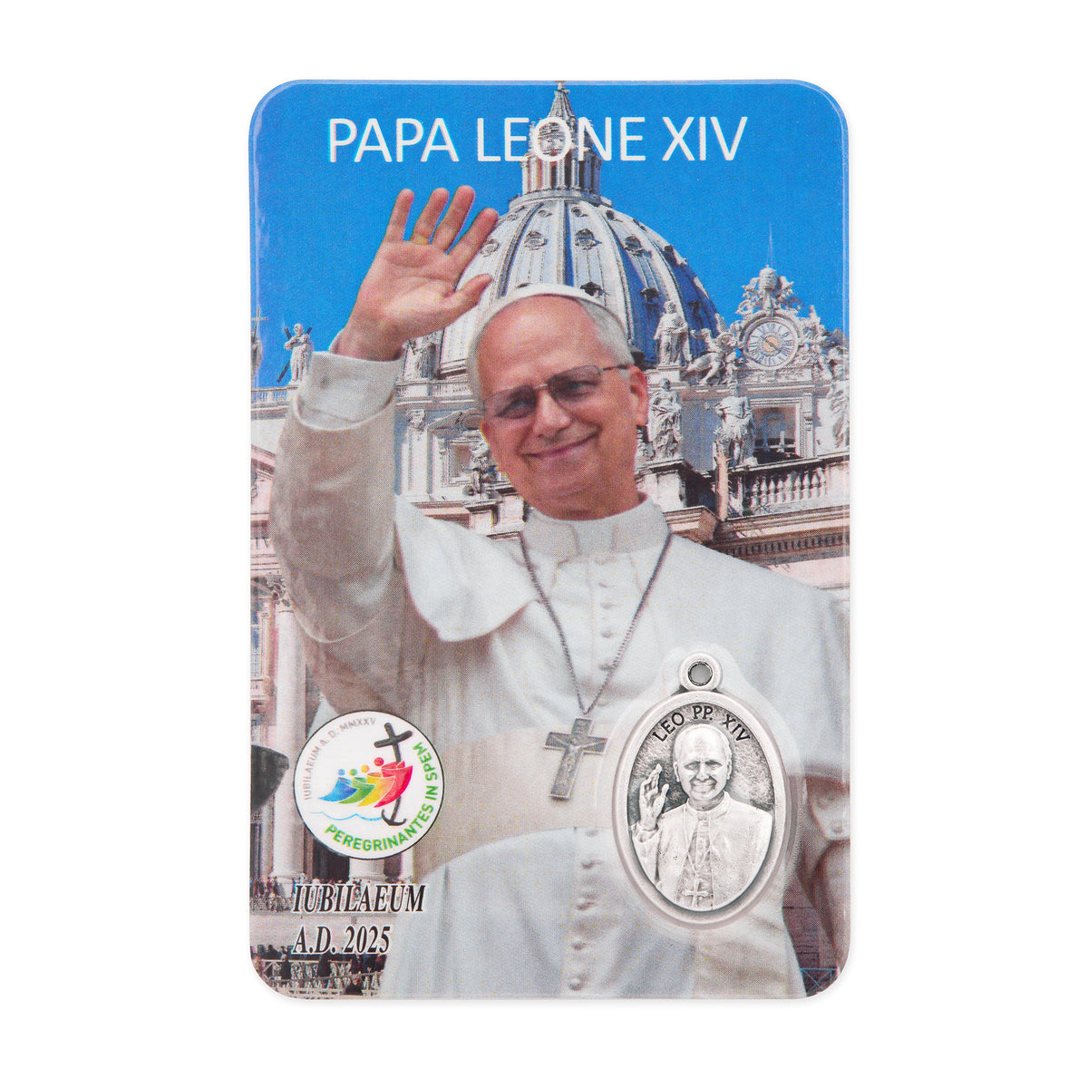Plasticized Holy Card of Pope Leo XIV with St. Peter's Dome