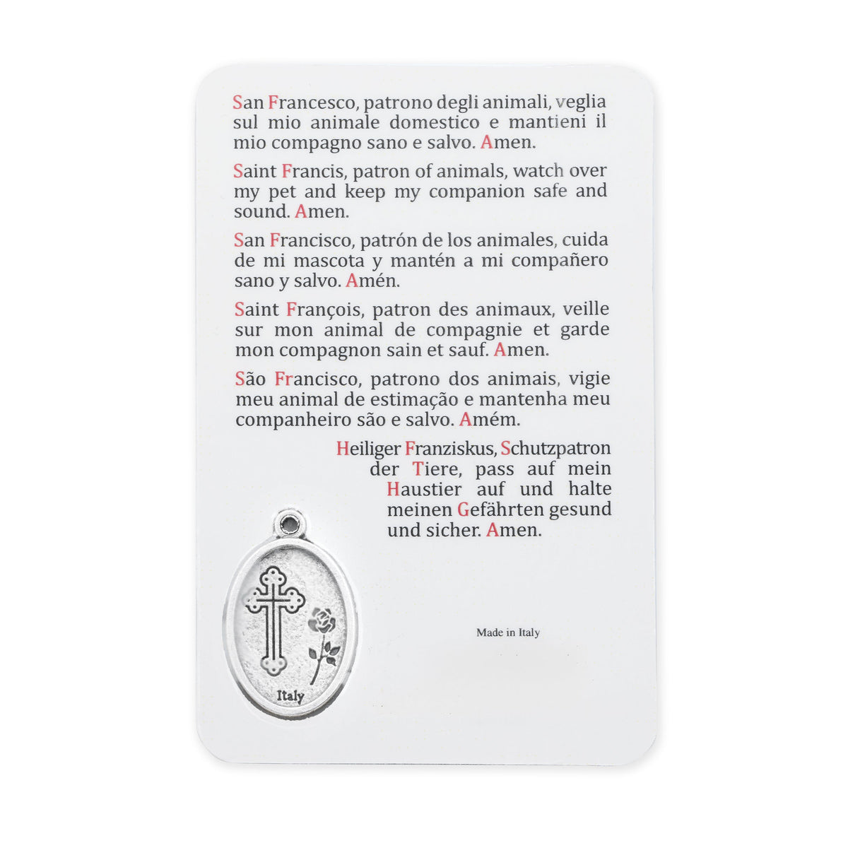 Plasticized Holy Card of St. Francis for the Blessing of Animals