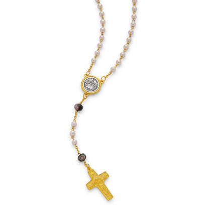 Pope Francis Rosary with Black Glass and Synthetic Pearl Beads