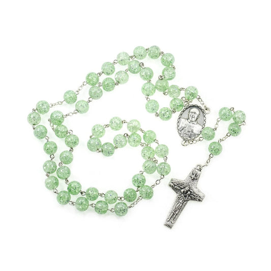 Pope Francis Green Glitter Rosary Beads