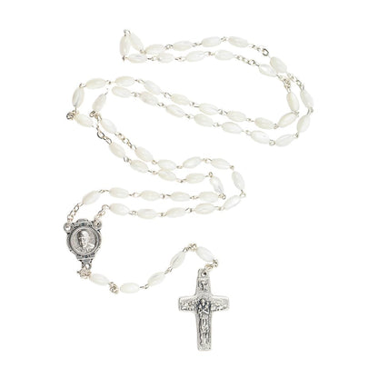 Pope Francis Mother of Pearl Rosary in Oval Beads