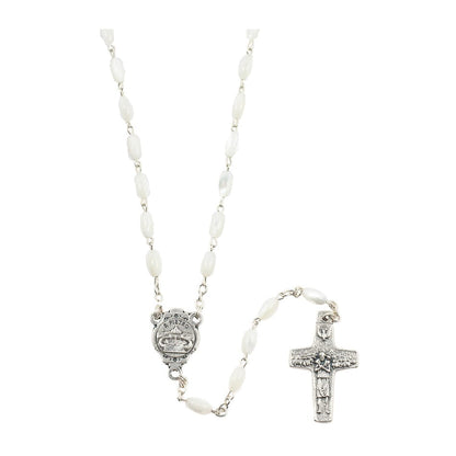 Pope Francis Mother of Pearl Rosary in Oval Beads