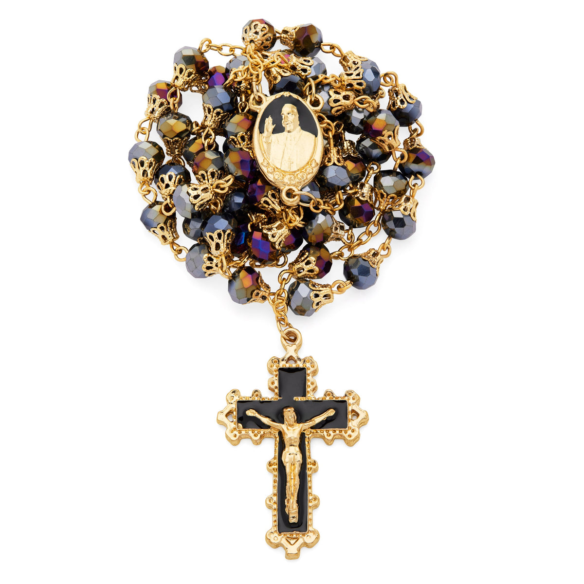 Pope Francis Rosary with Black Balloon-shape Crystal Beads