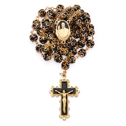 Pope Francis Rosary with Black Capped Crystal Beads