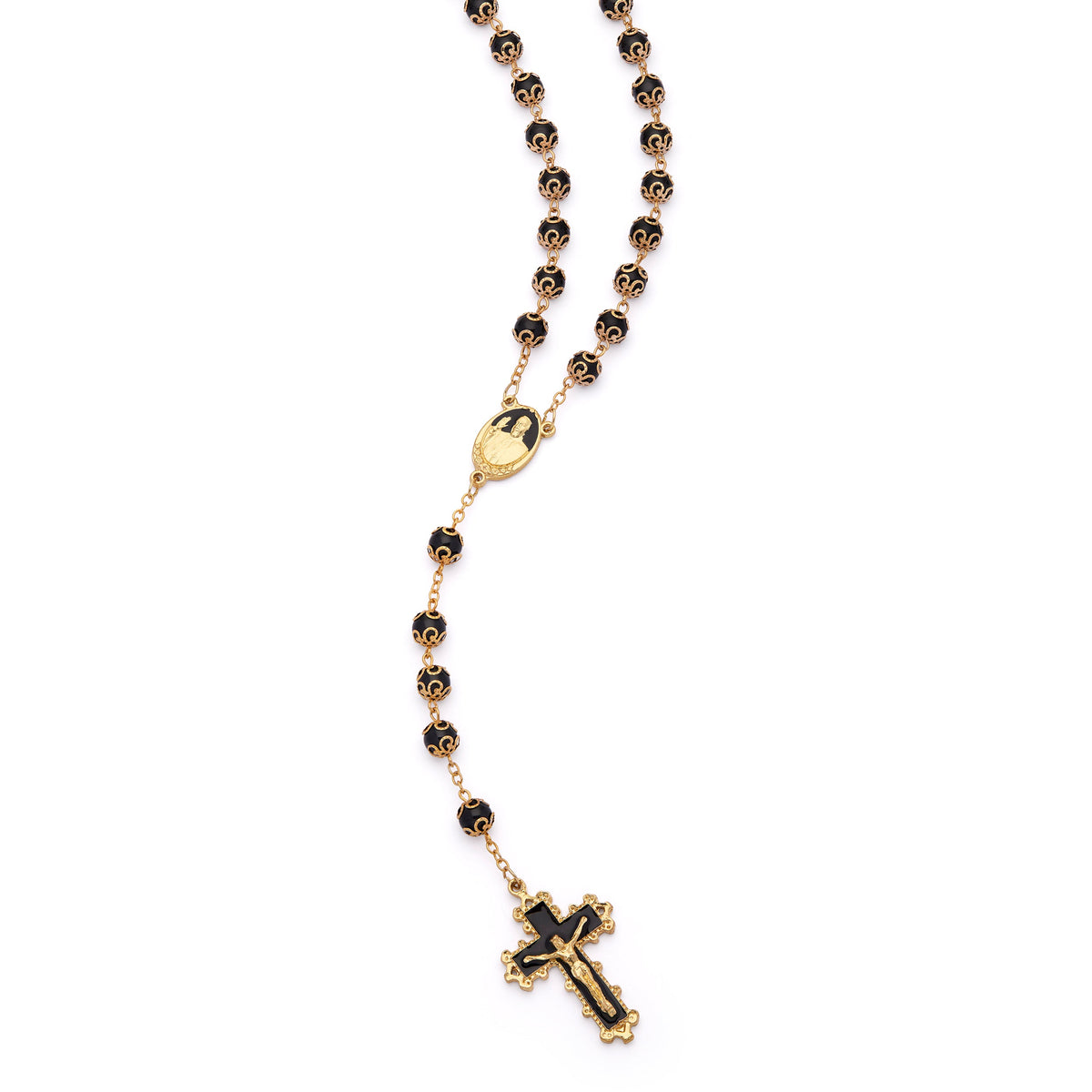 Pope Francis Rosary with Black Capped Crystal Beads