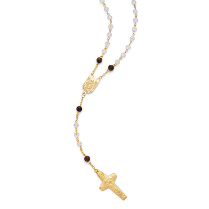 Pope Francis Rosary with Clear Crystal and Tiger's Eye Beads
