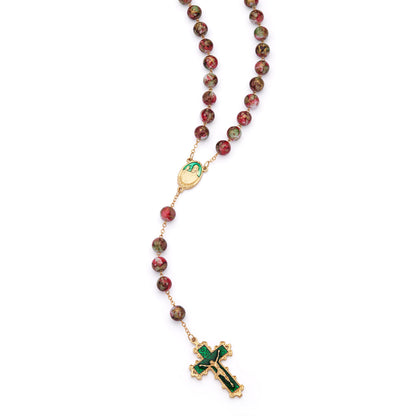 Pope Francis Rosary with Green and Dark Red Variegated Beads