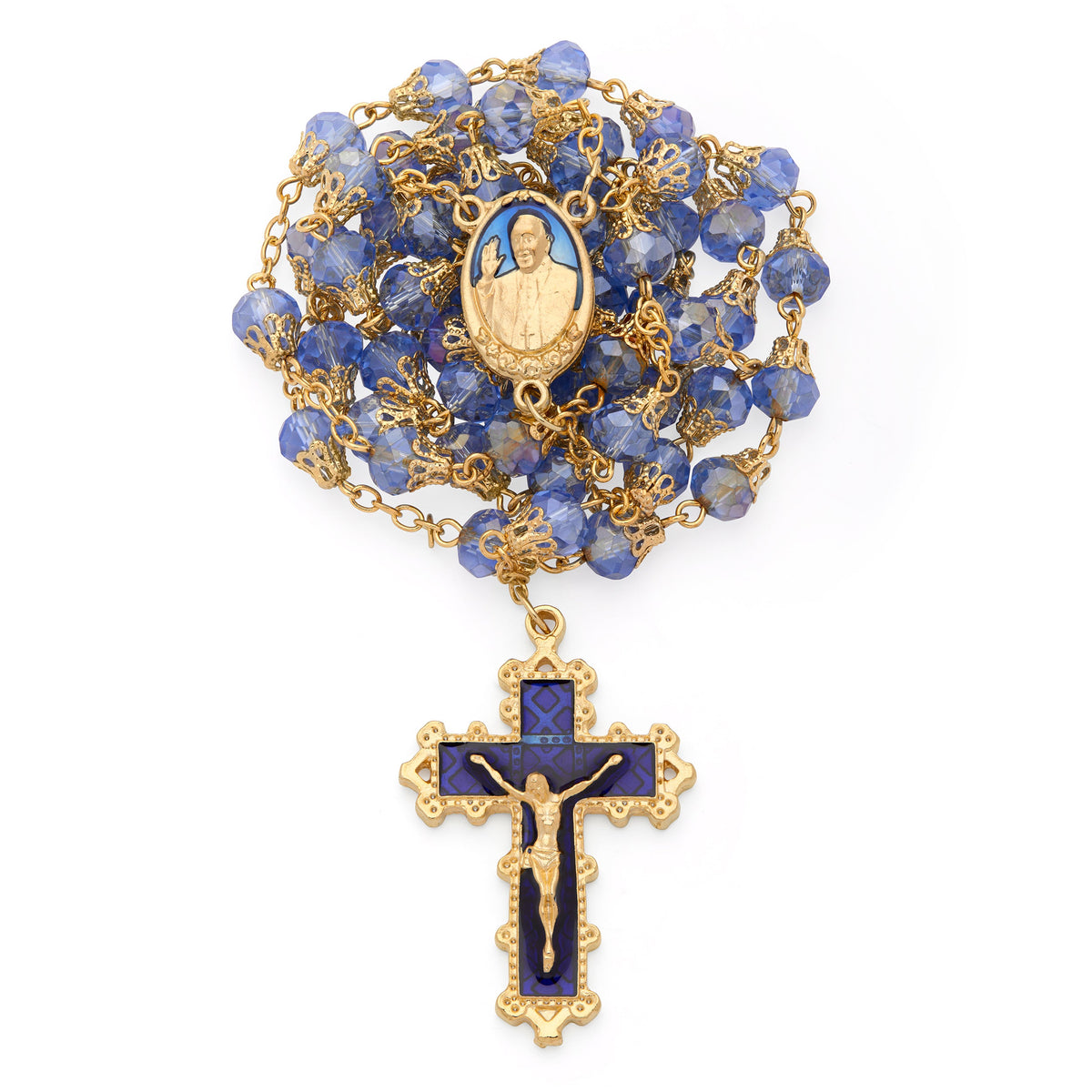 Pope Francis Rosary with Light Blue Balloon-shape Crystal Beads
