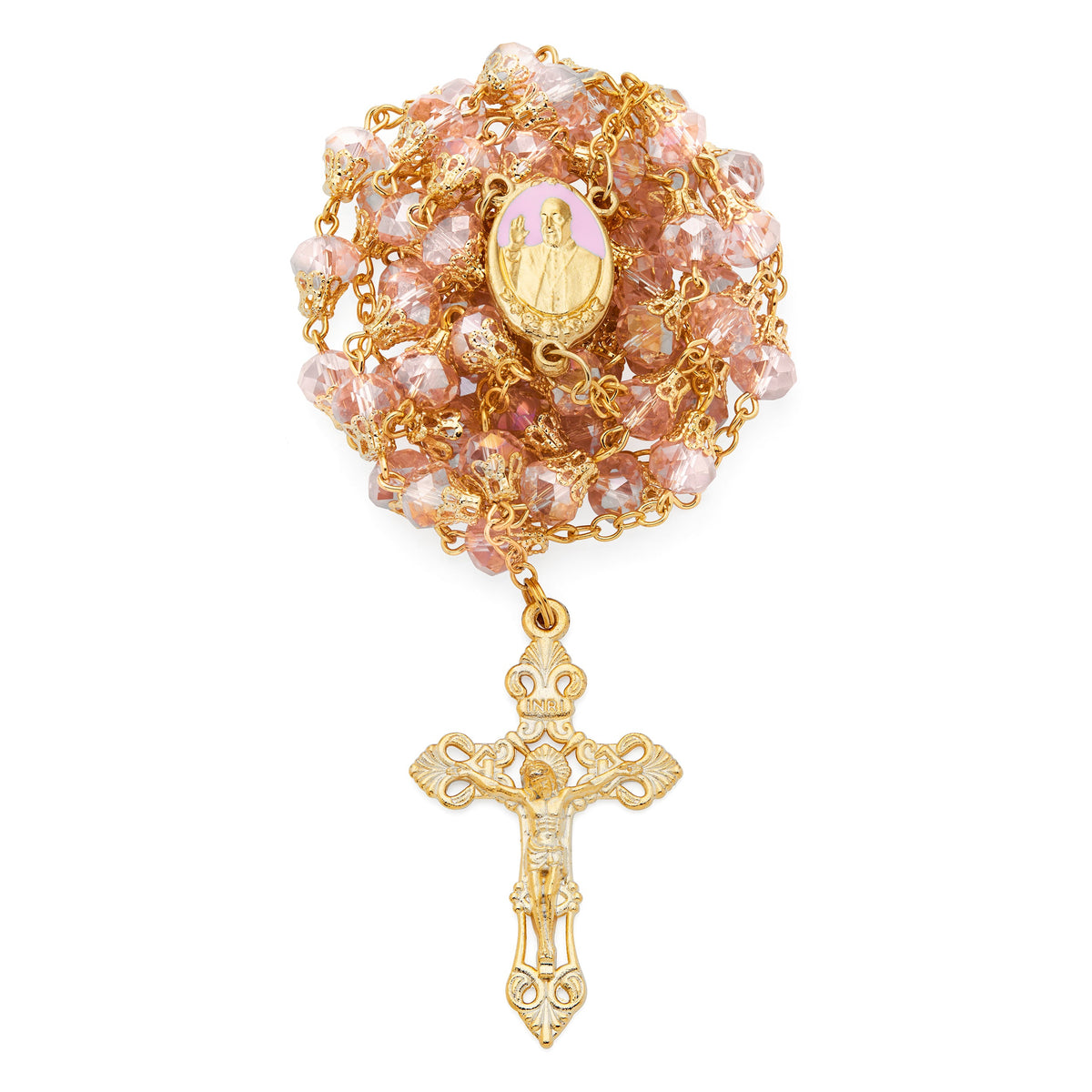 Pope Francis Rosary with Pink Balloon-shape Crystal Beads